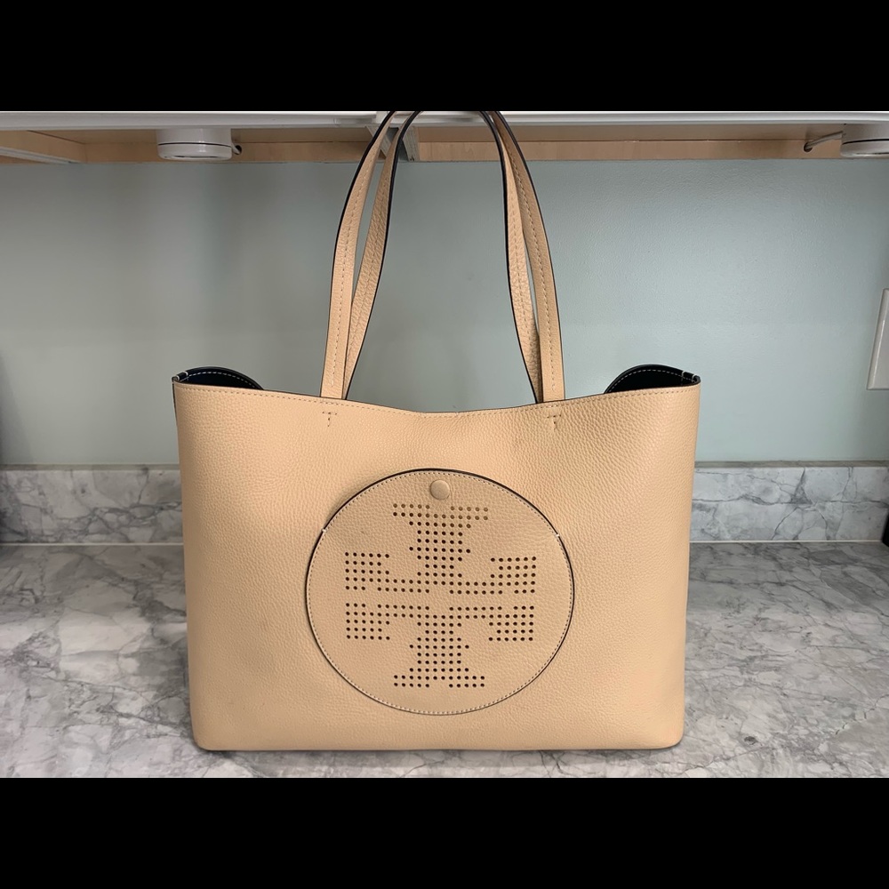 Tory Burch Perforated Logo Leather Tote Handbag